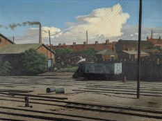 ‡ STEVEN WHITEHEAD oil on canvas - entitled, 'Back of the Yards', dated verso 1983, 75 x 101cms