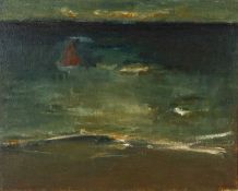 ‡ WILL ROBERTS oil on canvas - red sailing boat at sea, signed and dated verso 1968, 40 x 50cms