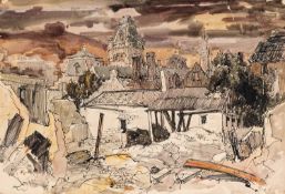 ‡ WILL EVANS watercolour - documenting the destruction in part of Swansea town during World War