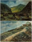 WILLIAM DUNN oil on boards, a pair - Eryri (Snowdonia) landscapes, comprising Cromlech Bridge at