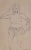 ‡ HARRY HOLLAND pencil on paper - life-study of a sitting nude, smoking, signed in full, 39 x