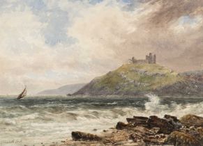 JOHN SYER (1815-1885) watercolour - Criccieth castle overlooking Tremadog bay with sailing boats,