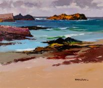 ‡ DONALD McINTYRE acrylic - entitled verso 'Isle of Tangles, Iona', signed, 53 x 63cms Provenance: