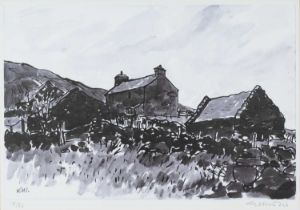 ‡ SIR KYFFIN WILLIAMS RA limited edition (15/50) print - a farmstead in Hendre Waelod, fully