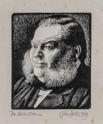 ‡ JOHN PETTS wood engraving - portrait of Doctor Herber Evans (for Storiau am Annibynwyr), signed