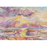 ‡ ARTHUR GIARDELLI watercolour - sunset over the ocean, signed with monogram, 48 x 67cms Provenance: