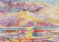 ‡ ARTHUR GIARDELLI watercolour - sunset over the ocean, signed with monogram, 48 x 67cms Provenance: