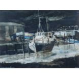 ‡ JOHN KNAPP-FISHER limited edition (52/75) print - boatyard, Borth, signed fully in pencil, 53 x