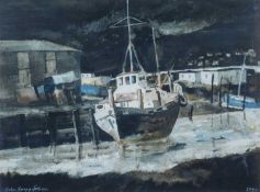 ‡ JOHN KNAPP-FISHER limited edition (52/75) print - boatyard, Borth, signed fully in pencil, 53 x