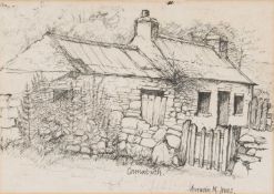‡ ANEURIN JONES pencil and ink on paper - entitled, 'Carnabwth', signed in full, 20 x 29cms