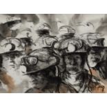‡ VALERIE GANZ mixed media - group of miners, signed, 24 x 32cms Provenance: private collection,