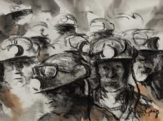 ‡ VALERIE GANZ mixed media - group of miners, signed, 24 x 32cms Provenance: private collection,