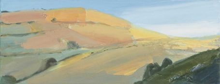 ‡ SARAH CARVELL oil on canvas - entitled verso on Martin Tinney Gallery label 'Golden Fields and
