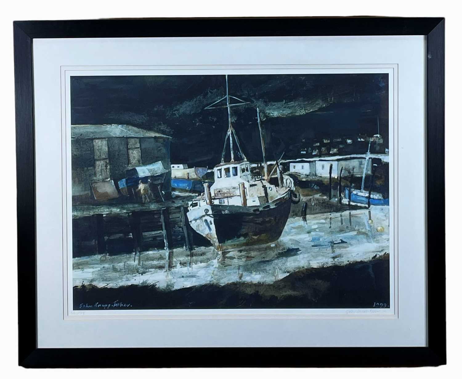 ‡ JOHN KNAPP-FISHER limited edition (52/75) print - boatyard, Borth, signed fully in pencil, 53 x - Image 2 of 2