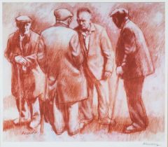‡ ANEURIN JONES print - farmers in conversation, signed in pencil, 30 x 35cms Provenance: private