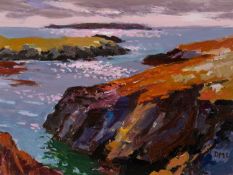 ‡ DONALD McINTYRE acrylic - entitled verso, 'Evening Bay', signed with initials, 28 x 38cms
