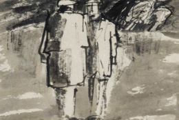 ‡ ATTRIBUTED TO JOSEF HERMAN OBE RA ink on paper - two figures in conversation, 12 x 17cms