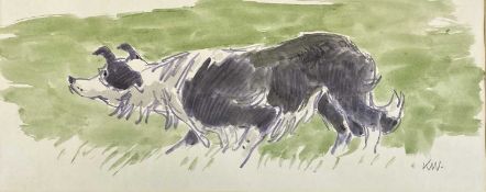‡ SIR KYFFIN WILLIAMS RA colour print - crouching sheepdog, printed initials, 19 x 46cms Provenance: