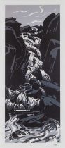 ‡ SIR KYFFIN WILLIAMS RA lithograph - 'Ogwen Falls', unnumbered, signed with initials, 48 x 21cms