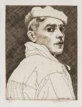 EDGAR HOLLOWAY limited edition (12/50) etching, 1994 - entitled verso, 'Self Portrait No.25, Goodbye