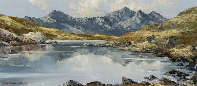 ‡ CHARLES WYATT WARREN oil on board - entitled verso, 'Snowdon from Llyn Mymbyr', signed, 23.5 x