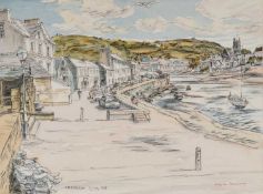 EDGAR HOLLOWAY watercolour and pencil, 1998 - entitled, 'Aberaeron', signed and dated 1998, 28 x