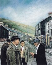 ‡ DAVID CARPANINI artist's proof (VIII / XX) print - four gents chatting in a street, 41 x 33cms