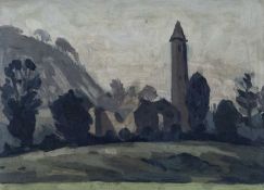 ‡ SIR KYFFIN WILLIAMS RA early oil on board, circa 1951 - Irish landscape with monastery, entitled