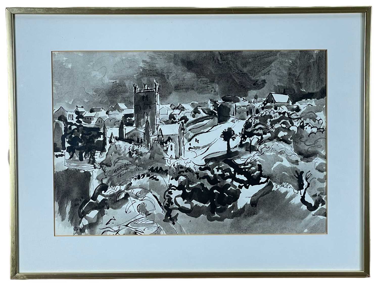 ‡ ARTHUR GIARDELLI pen and wash - entitled verso, 'St Davids', signed with monogram, 36 x 55cms - Image 2 of 2