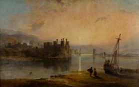 THOMAS MILES RICHARDSON (1784–1848) oil on canvas - Conwy estuary, with figures, beached fishing