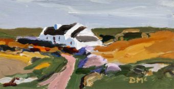 ‡ DONALD McINTYRE oil on card - entitled verso, 'Connemara No.1', signed with initials, 13 x 25cms