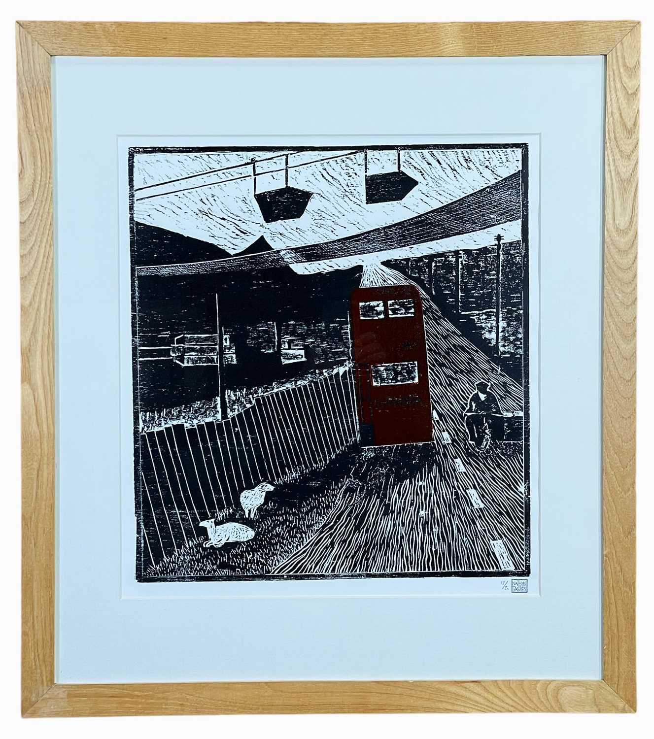 THOMAS NATHANIEL DAVIES limited edition (12/20) linocut - south Wales valley street scene with a ' - Image 2 of 2