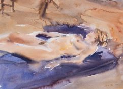 ‡ DAVID TRESS watercolour - life-study reclining nude, signed and dated 1989, 44 x 61cms Provenance: