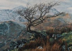 ‡ KEITH BOWEN oil on canvas - Eryri landscape, the Old Forge Gallery label verso, 50 x 70cms