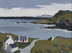 ‡ DAVID BARNES oil on canvas - entitled verso 'Cottages in the West', signed with initials, signed