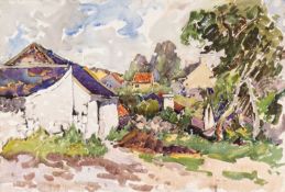 ‡ WILL EVANS watercolour - farmstead and trees, 38 x 56cms Provenance: private collection Derbyshire