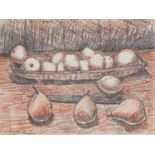 ‡ CHARLES BURTON pastel and pencil - still life of fruit, signed and dated 21 January 1987, 26 x