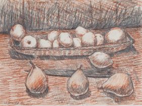 ‡ CHARLES BURTON pastel and pencil - still life of fruit, signed and dated 21 January 1987, 26 x