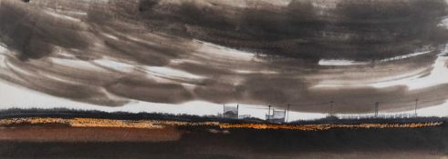 ‡ ROGER CECIL watercolour and pencil - entitled verso, 'Storm Brewing Over Two Houses', on Manor