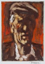 ‡ ANEURIN JONES oil on card - portrait of a farmer in a flat cap, signed on mount, 15 x 11cms