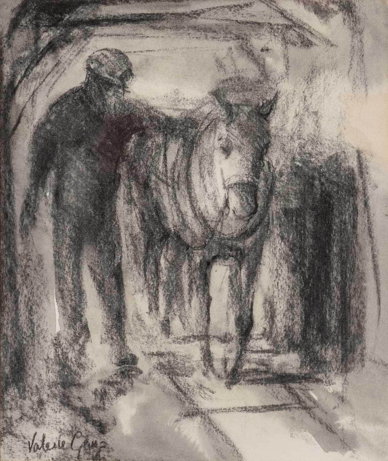‡ VALERIE GANZ charcoal on paper - entitled verso, 'Tired Pair, Heading for Home', signed in full,