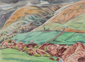 EDGAR HOLLOWAY watercolour and pencil, circa 1970s - entitled, 'Above Blaen Bwch', signed, 29 x 39.