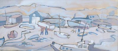 ‡ HELEN STEINTHAL watercolour - entitled verso, 'Boats in Portmadoc Harbour', inscribed verso, 20