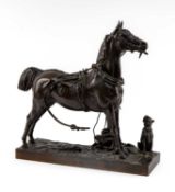 AFTER ARTHUR JACQUES LE DUC (French, 1848-1918) bronze - tethered horse and a terrier, cast by
