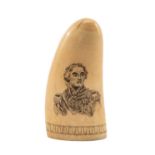 SCRIMSHAW WHALE TOOTH, carved and stained with half length portrait of Admiral Lord Nelson