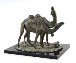 ROBERT GLEN (American, b. 1940) limited edition (4/6) bronze - camels drinking from a trough, signed