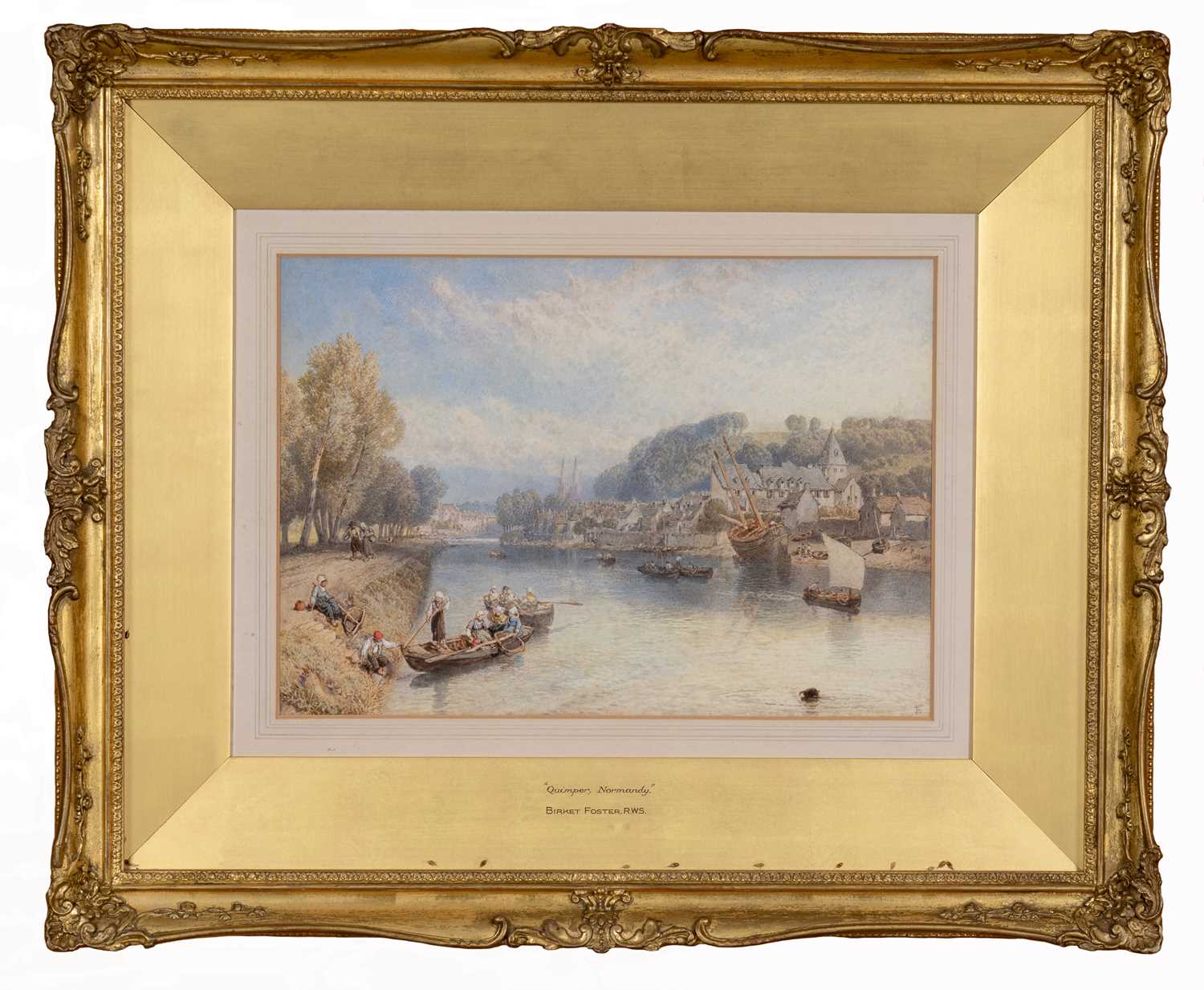 MYLES BIRKET FOSTER RWS (1825-1899) watercolour - Quimper, Normandy, fisherfolk in a punt on a