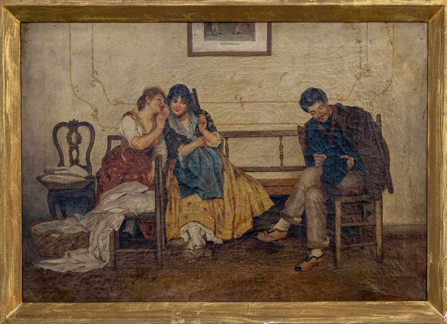 J WERNER (19TH CENTURY) oil on canvas - The Whisper, signed, 46 x 67cm Provenance: private