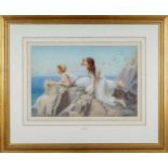 HENRY RYLAND (1856-1924) watercolour - On the Cliffs, two youths in classical robes looking to sea