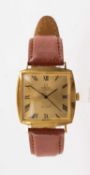 18CT GOLD OMEGA DE VILLE AUTOMATIC WRISTWATCH, the square dial with Roman numerals, centre